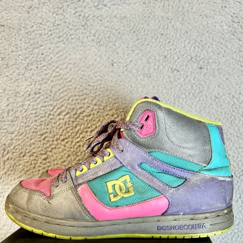 Vintage Y2K DC Shoes Women Rebound High SE Skateboard Sneakers Neon Size 10 US